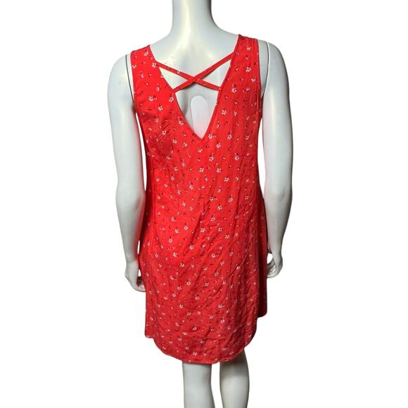 NWT GAP Red Floral Sleeveless Swing Dress Crisscross Back Summer XS Coral Mini - Picture 5 of 8